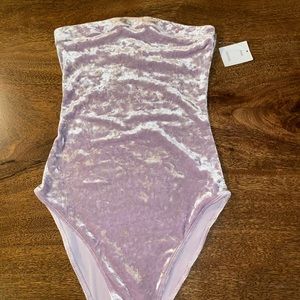 Crushed velvet strapless bodysuit